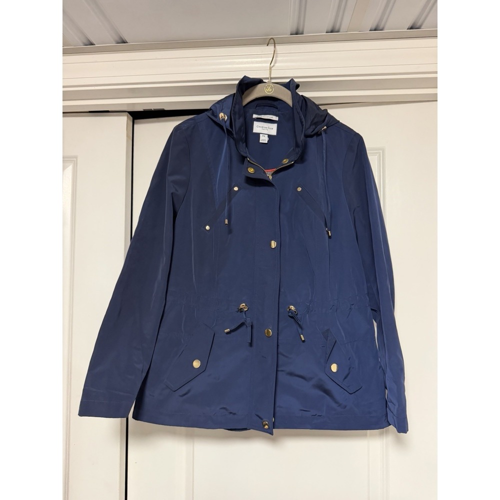Charter Club Women's Navy Water Resistant Hooded Anorak Jacket PS Resort Vacay